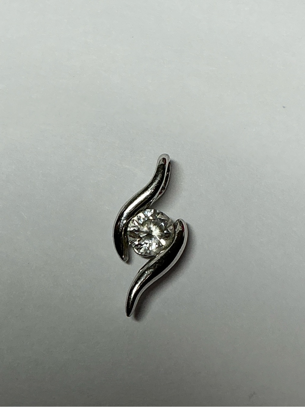 Silver Clear CZ Pendant - Elegant Wave Design